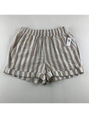 Old Navy Tan White Striped High Rise Linen Blend Pull On Shorts XS New